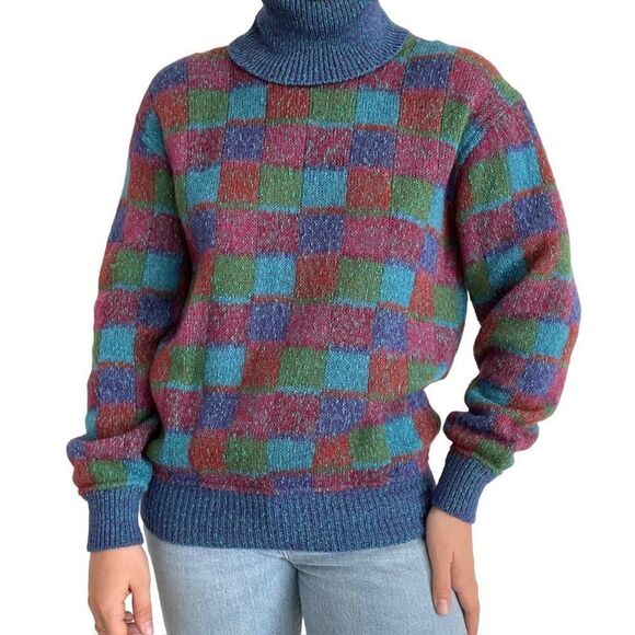 Vintage Womens Missoni Rainbow Checkered Wool Mohair Retro Sweater Sz L - Picture 1 of 11